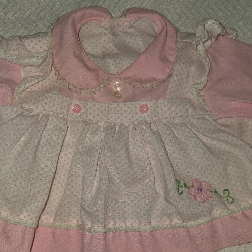Pink and White Baby Dress with Floral Embroidery
